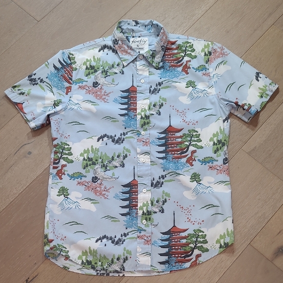 Firefly Lootwear Shirt Men's sz M Dinosaur Asian Theme Short Sleeve Button Up - Picture 1 of 8